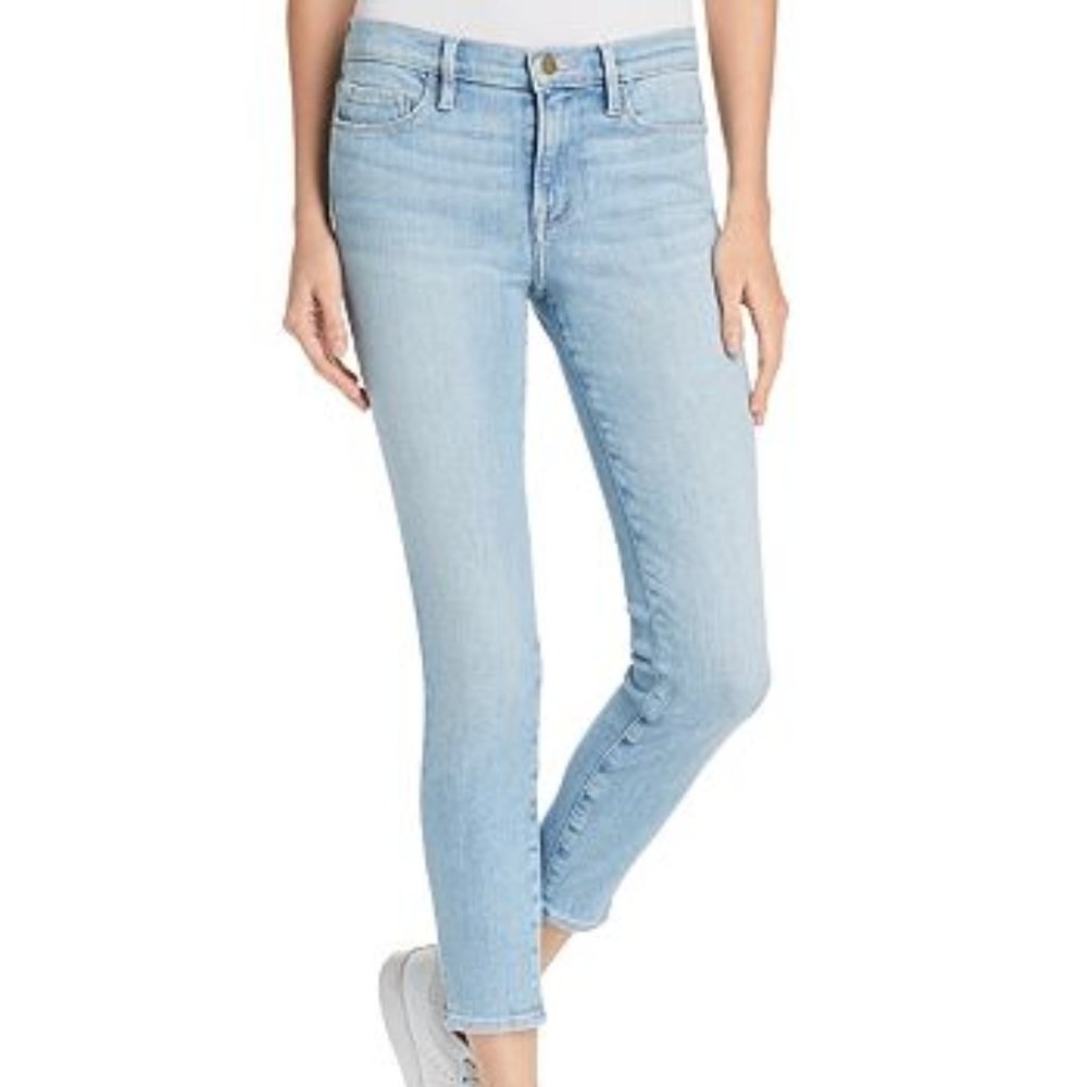Frame Womens Light Blue Le Skinny Crop Jeanne Frayed Hem Skinny Jeans Size 29